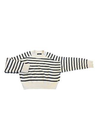 Olivaceous Cream w/black strips sweater, Women’s small