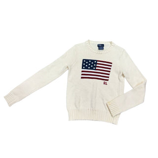 Ralph Lauren White Knit Crewneck with American Flag, xxs