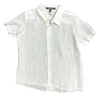 Bonpoint White Linen Collared Short Sleeve Shirt, 3 years