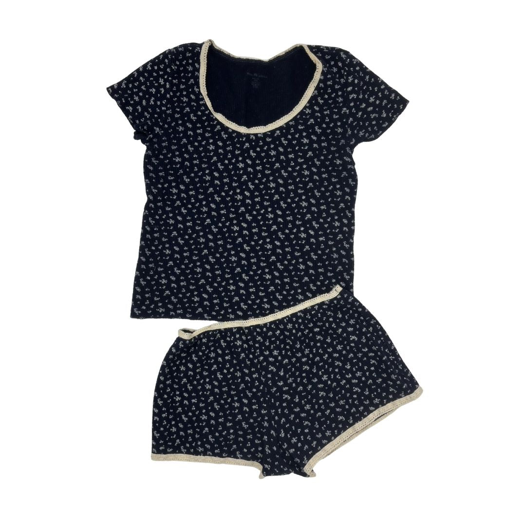 Brandy Melville Blue Pyjama Set with White Flowers, o/s