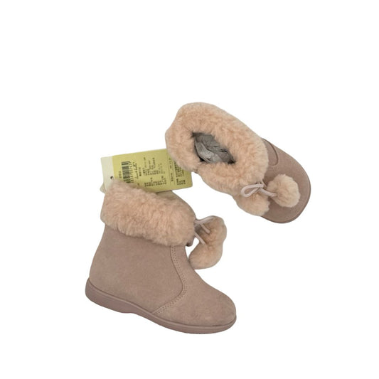 Dave & Bella Pink Sued with Faux Fur Lining and Cuff and Pink Ties Boots with Zipper, eu 20 little kid