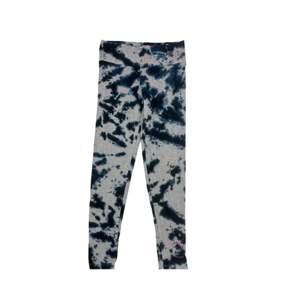 Flowers By Zoe Blue and Grey Tie-Dye Leggings with Pink Smiley Face, medium