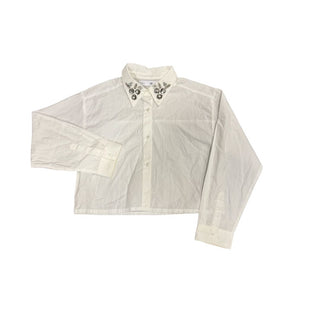 Zara White Collared Cropped Button Down with Beaded Detail on the Collar, 9-10 years