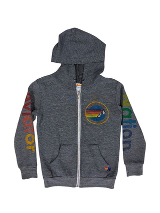 Aviator Nation Grey Zip-Up Hoodie with Multicolour Graphics, 6 years
