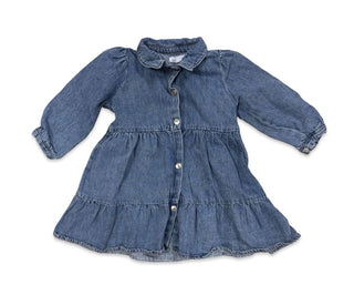 Zara Longsleeve Snap-Up Collared Blue Denim Dress, 2-3 years