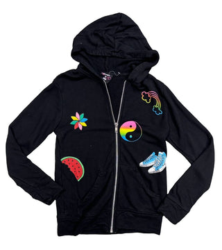 Flowers by Zoe Black Zip Up Hoodie with Graphics, small