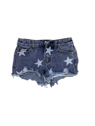 Vintage Havana Blue Star Print Destroyed Denim Shorts, 10 years