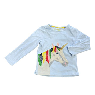 Mini Boden Blue Long Sleeve with Unicorn, 3-4 years