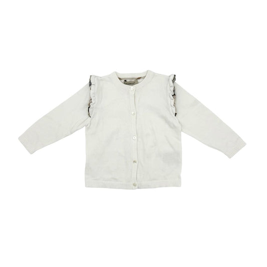 Burberry White Button Cardigan with Shoulder Frill, 2 years