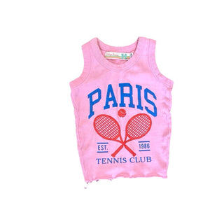 Vintage Havana Pink Tank Top with Paris Tennis Club Graphic, 7-8 years