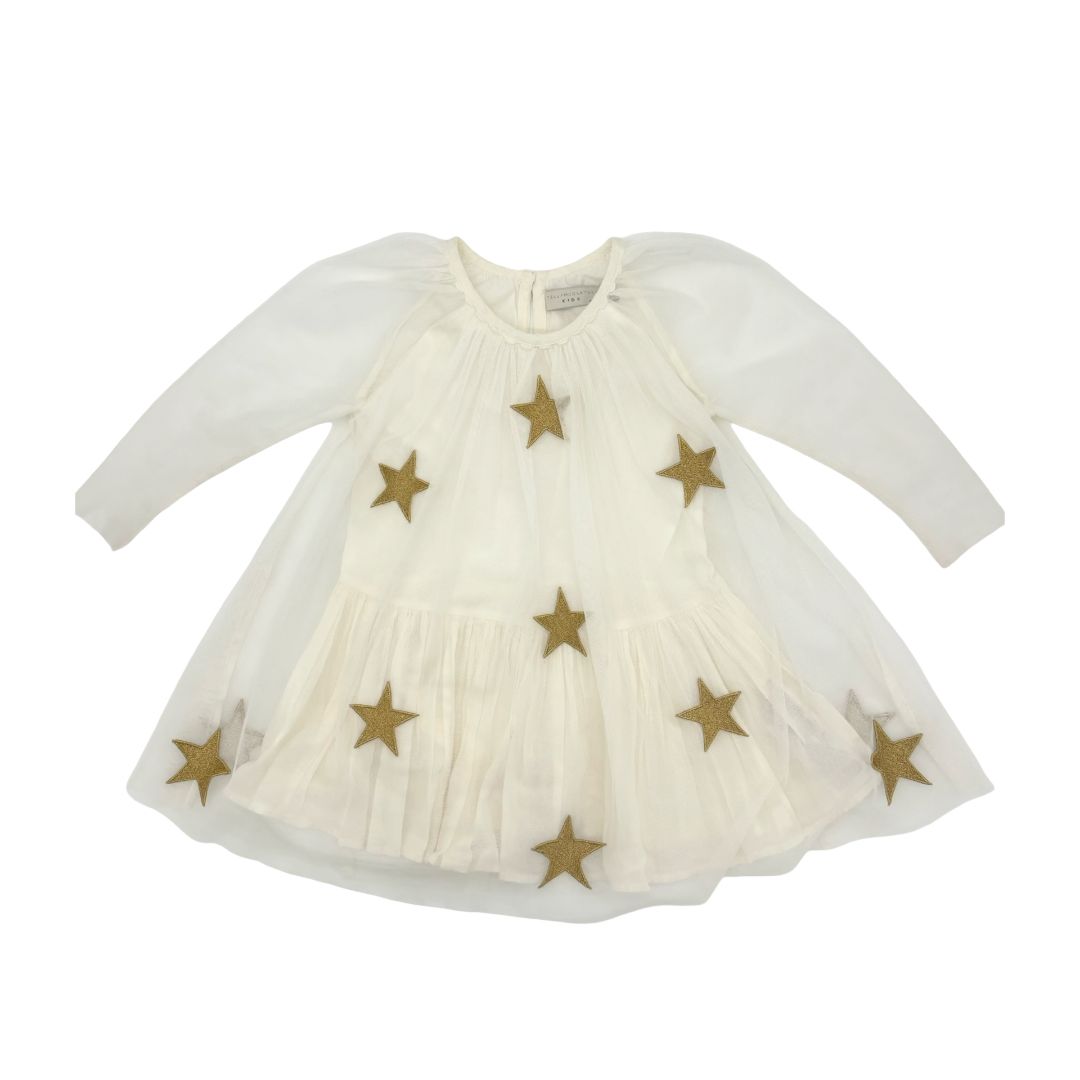 Stella McCartney White Long Sleeve Dress with Gold Stars, 2 years