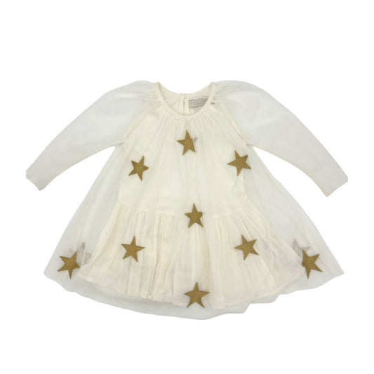 Stella McCartney White Long Sleeve Dress with Gold Stars, 2 years