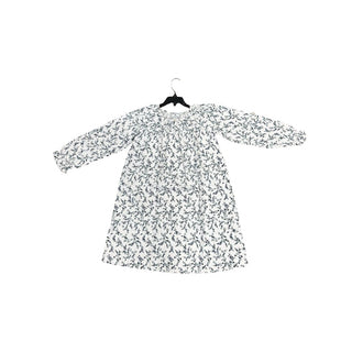 Petite Plume White Long Sleeve Dress with Blue Flowers, 8 years